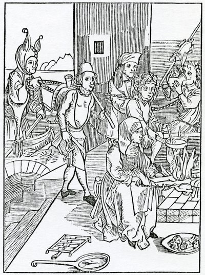 De cocineros y mayordomos tontos y otros oficiales del hogar que desperdician los bienes de sus amos sin medida, ilustración de la traducción al inglés de Alexander Barclay de 